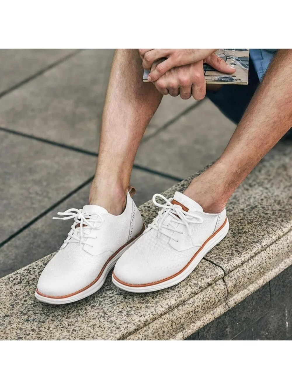 Men's White Knit Mesh Dress Sneakers Lace Up Casual Walking Oxford Shoes - Picture 2 of 6